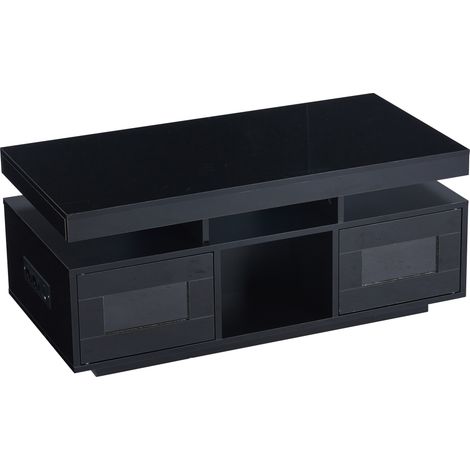 ELVMI Tavolino da salotto con 2 Ante, 2 Vani, 1 Ripiano, LED e Presa USB, per Soggiorno e Studio, 100×50×43 cm (1/5)