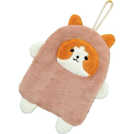 Serviette à main suspendue en polaire corail à motif chien, très absorbante et à séchage rapide, rose (1/5)