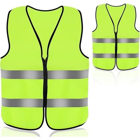 Gilet di sicurezza giallo fluorescente per auto, ideale per operazioni di soccorso stradale notturne, con strisce riflettenti di alta qualità. (1/4)