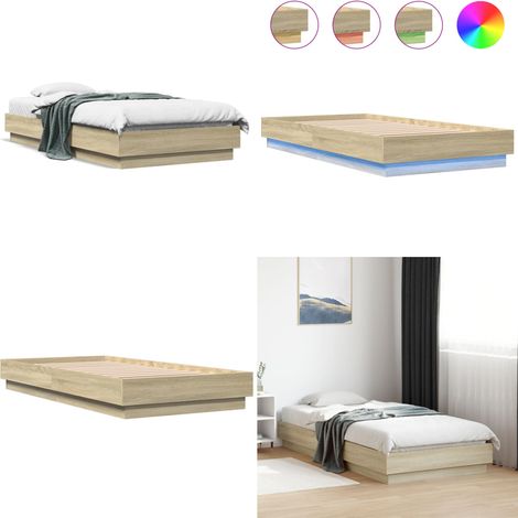 Bettgestell mit LED Sonoma-Eiche 75x190 cm - Holzbettfassungen - Bettsystem - Lattenrost - Schlafzimmermöbel - Sonnenholzoberflächen - Home & Living (1/5)
