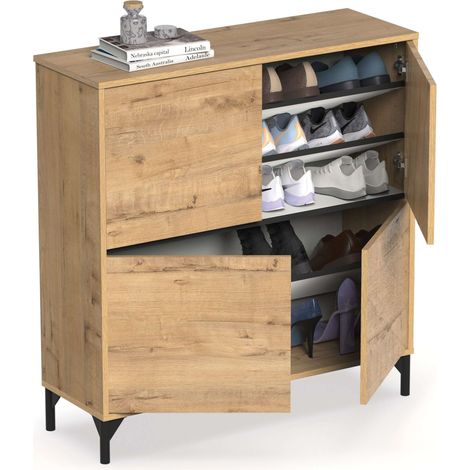 Meuble à chaussures Tokio avec 4 portes et 5 étagères, meuble d'entrée couleur chêne doré, 101 cm