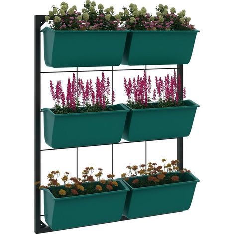 Pour balcon ou jardin, organisez fleurs, herbes et légumes avec ce support mural à 6 jardinières sur 3 niveaux (1/5)