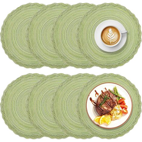 Lot de 8 Sets de Table Ronds Tressés Lavables 38 cm, Style Bohème Napperons Cercle, Résistants à la Chaleur, Antidérapants et Résistants à l'usure, Jolis Sets de Table (Vert) (1/5)