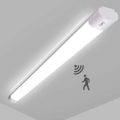 Neon LED avec Detecteur de Mouvement, 120CM 36W 4000LM Tube Sensor Lampe, Linkable Luminaire Plafonnier Reglette Led, Blanc Neutre 4000K IP65 Pour Garage, Cave, Atelier, Couloir (1/5)