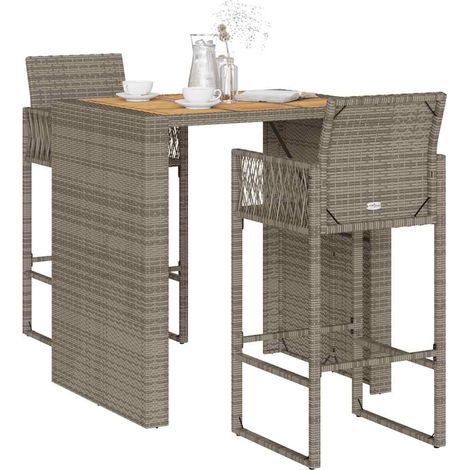 Ensemble bar de jardin 3 pièces en polyrotin gris sans coussins, table et 2 tabourets - PANGIVO (1/5)