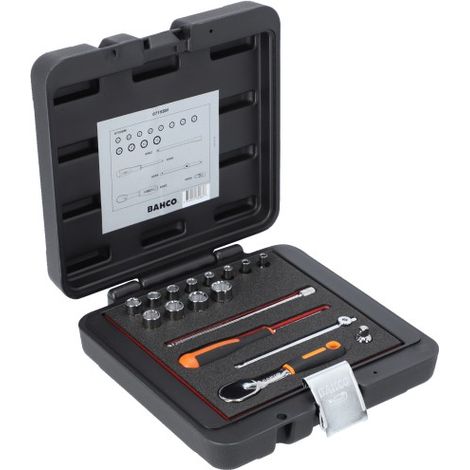 BAHCO - Jeu de douilles 1/4", 6 pans métriques et cliquet en poire/cardan universel-17pc