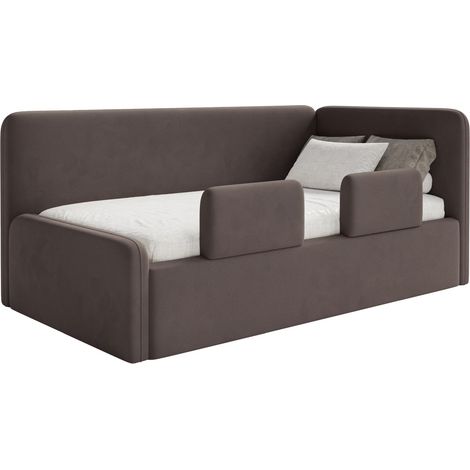 Selsey Fanko – Kinderbett 90x200 cm mit Rausfallschutz, Matratze, Kopfteil rechts, Samt,Braun