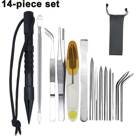 14 Aiguilles à paracorde, Outil de lissage, Pince en acier inoxydable, Ciseaux, Sac pour bricolage artisanal (1/5)