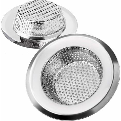 Filtre à Évier Cuisine Filtre de Vidange en Acier Inoxydable Drains d’Evier Durables Anti-colmatage Crépine Idéal pour Éviers de Maison Cuisine Bain Lavabo, 11.3cm de Diamètre 2 Pièces
