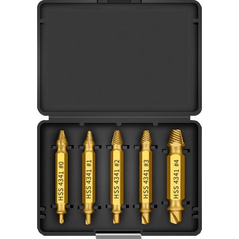 Coffret de 5 extracteurs de vis double tête en acier rapide 4341, outils pour vis cassées et endommagées (1/4)