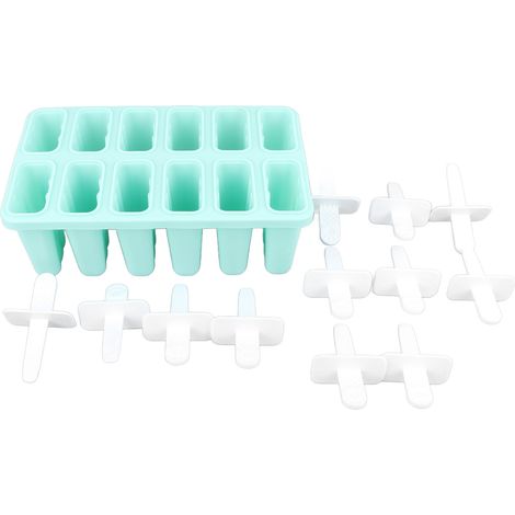 Moule à glace à 12 cavités avec bâtonnets, démoulage facile, moules à glace réutilisables en silicone vert pour crèmes glacées (1/5)