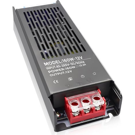 Transformateur LED 12V LED Driver 160W Ultra Mince Transfo 13,3A Adaptateur Alimentation, AC 86V-265V à 12V DC Convertisseur, d'alimentation Basse Tension Transfo de Tension Constante (1/5)