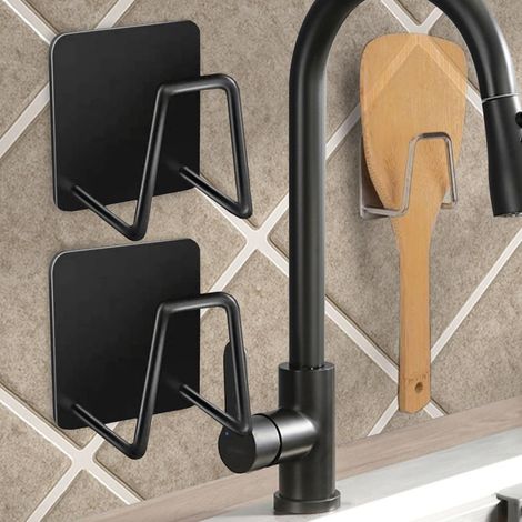 Lot de 2 - Crochet Cuisine - Acier Inoxydable - Support Ustensiles et Serviettes - Montage Mural Adhésif - Imperméable - Pour Salle de Bain et Cuisine - Argenté - 5x3cm