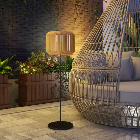 Lampada da esterno in rattan, lampada solare da giardino, accensione automatica, LED, resistente alle intemperie, struttura in metallo, Ø34 x 130 cm, nero/giallo