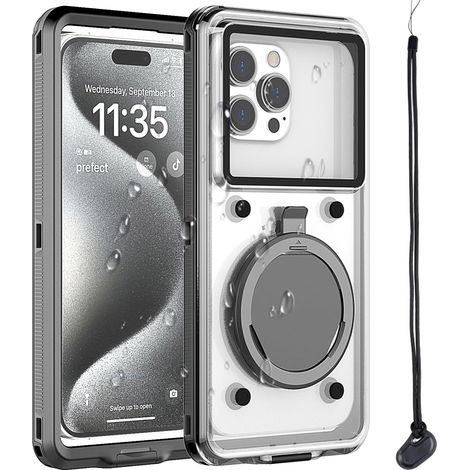 Funda impermeable universal para teléfono, compatible con teléfonos de hasta 6,9", a prueba de fugas, sumergible hasta 5 m, a prueba de caídas y polvo, con pantalla táctil húmeda y soporte para teléfo (1/5)