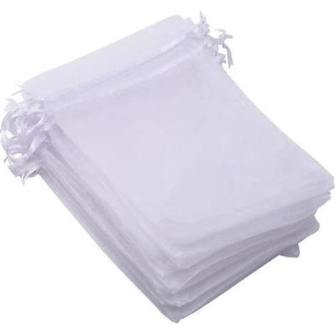100 sacchetti in organza, 7 x 9 cm, bianchi, per matrimoni, battesimi, regali, lavanda, gioielli (bianchi) (1/5)