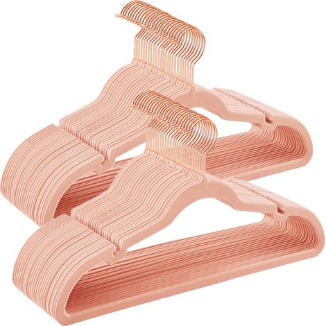 Cintres en Velours, Lot de 50, Antiglisse, avec Encoches, Barre pour Pantalons, Crochet Pivotant à 360°, Gain de Place, Épaisseur 0,6 cm, Longueur de 43 cm, Rose Clair (1/5)