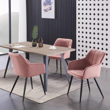 Rocco LUX Camden-Esszimmerset – ein Esstisch aus Walnussholz und ein Set mit 4 rosa Samtstühlen – Esszimmerküche (1/5)