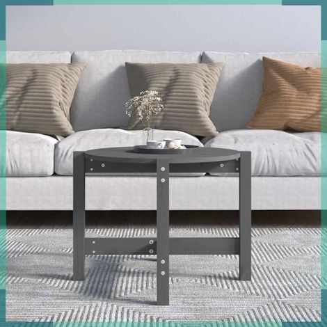 Table basse - 822304 - Gris - Bois de pin massif - Rond 62,5 x 45 cm (1/5)