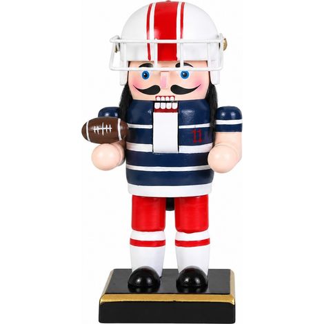 Figurine Casse-Noisette en bois représentant un joueur de football américain ou de baseball, 15 cm, décoration de Noël bleue (1/5)