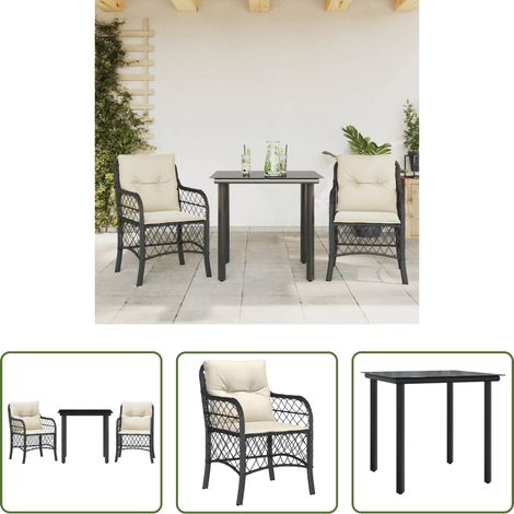 vidaXL Table extérieure - Ensemble de bistro 3 pcs avec coussins noir résine tressée (1/5)
