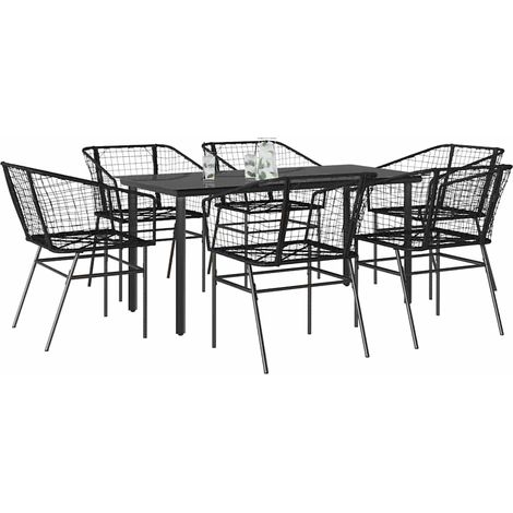 Ensemble à manger de jardin 7 pcs-Salon de jardin noir poly rotin verre 823610 (1/5)