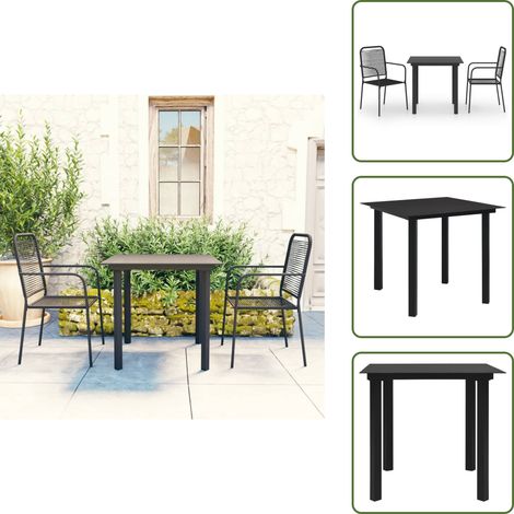 Ensemble à manger de jardin 3 pcs noir verre et acier - Ensemble Salon De Jardin - Mobilier De Jardin - Table Et Chaises De Jardin - Set Repas D'extérieur - Décoration Jardin (1/5)
