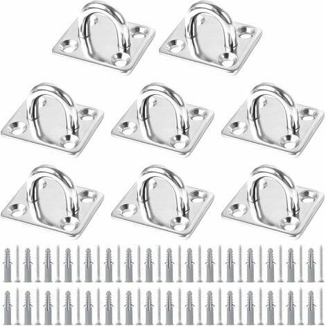 8 PCS Plaque Oeillet Acier Inoxydable, Plaque à Oeillet Fixation pour Voile d'Ombrage Plaque à Œillets en Acier Inoxydable pour Bateau Plafond Mural Balançoire Hamac Marine (1/5)