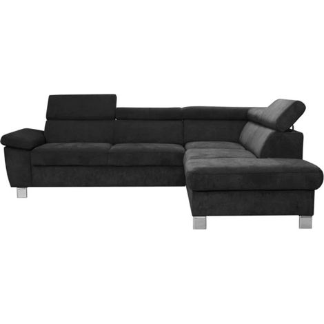 Canapé d'angle en tissu luxe 5 places LUGO noir, angle droit (1/5)