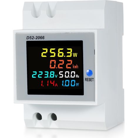 D52-2066 Testeur de compteur d'énergie numérique monophasé 6 en 1 sur rail Din Moniteur AC Tension Courant Facteur de puissance Actif KWH 250 V  450 V 100 A Utilisation de l'électricité. (1/5)