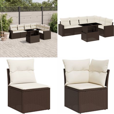 7-tlg. Garten-Sofagarnitur mit Kissen Braun Poly Rattan - Gartenmöbel Set - PE-Rattan Möbel - Outdoor Lounge - Gartenlounge - Terrassenmöbel - Home & Living (1/5)