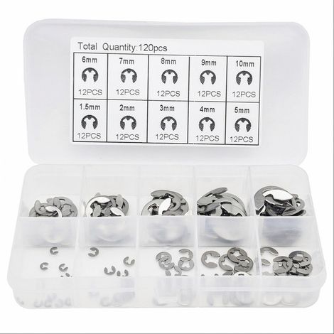 Edelstahl-E-Clip-Ring, 120-teiliges Set externer Sicherungsringe, M1,5-M10-Sicherungsring-Sortiment (1/4)