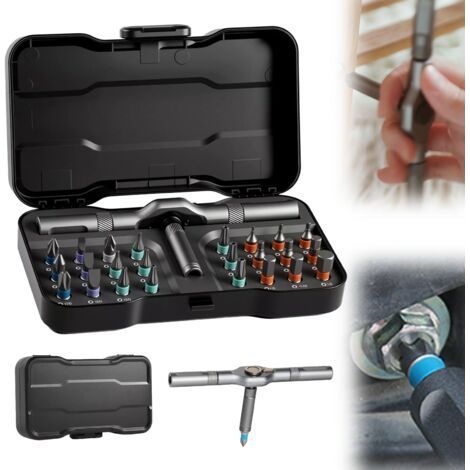 Ensemble de tournevis magnétiques multi-embouts 24 en 1, ensemble de tournevis à cliquet à monter soi-même, poignée à cliquet en T amovible, kit d'outils de précision magnétique pour meubles, (1/5)