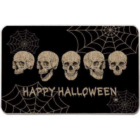 Tapis d'Halloween avec crâne (40 x 60 cm) - Tapis squelette Halloween - Décoration de ferme - Tapis de sol pour la maison et la cuisine (1/4)