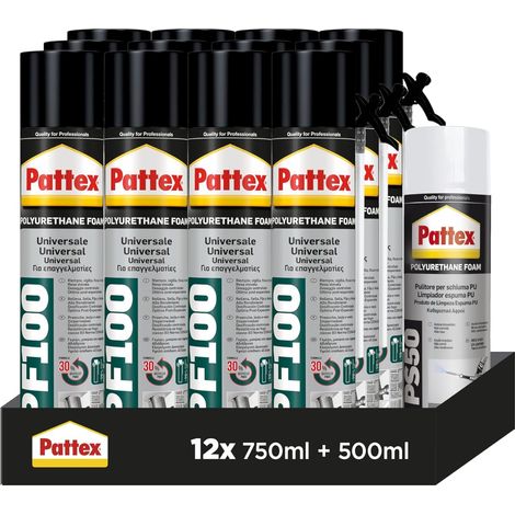 Pattex 100 Espuma de Poliuretano Universal Manual 12x750ml + Limpiador Espuma 500ml