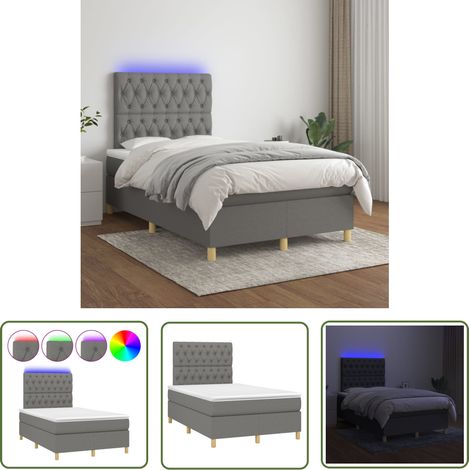 The Living Store Boxspringbett mit Matratze & LED Dunkelgrau 120x200 cm Stoff - Boxspringbett - Doppelbett - Schlafsofa - Lattenrost - Bettrahmen