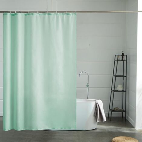Rideau de Douche Anti Moisissure Tissu en Polyester Imperméable Rideaux de Douche Textile Lavable pour Baignoire ou la Salle de Bain 16 Crochets de Rideau Douche Vert Extra Long 240x180cm. (1/5)