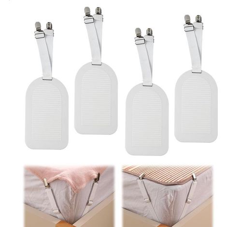 Supports De Draps, Attache Drap Housse avec Sangles et Clips pour Housses de Siège, Draps et Matelas D'été Lot de 4 Blanc