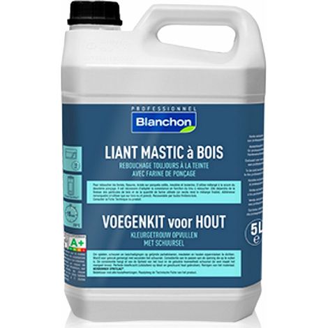 Blanchon – Mastic à bois pour réparation parquet – 5 Litres – Avec farine de ponçage pour rebouchage joints et fissures – Pour bois dur