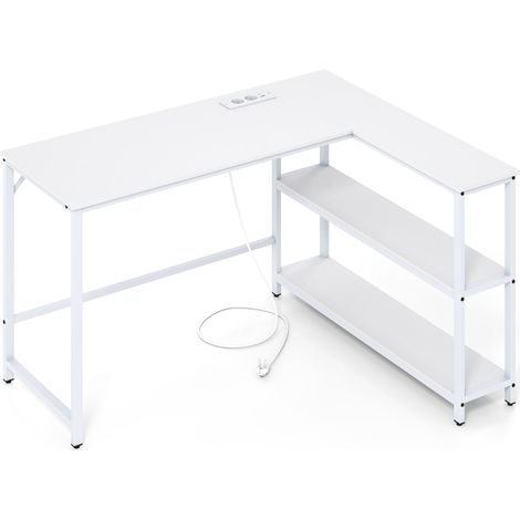 Scrivania a L per postazione di lavoro 131 x 106 x 75 cm stazione di ricarica integrata design moderno in legno e metallo bianco 200018007