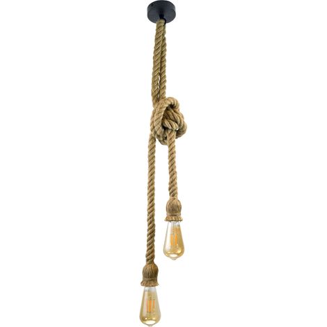 Suspension corde ROPE Polux double E27 crème/brun 150cm (1/5)