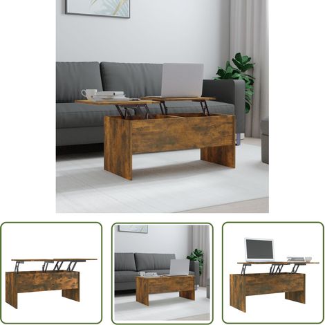 The Living Store Table basse Chêne fumé 102x50,5x46,5 cm Bois d'ingénierie - Table Basse - Meuble Salon - Table D'appoint - Design Moderne - Rangement Caché (1/5)