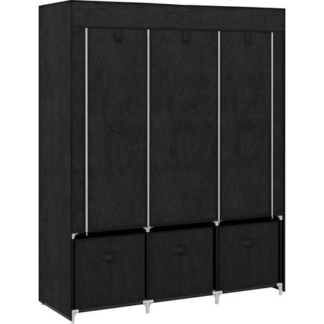 Armoire de rangement en tissu pliable avec 5 étagères, 2 trengles et 3 tiroirs en tissu 125L x 43l x 162.5H cm (1/5)