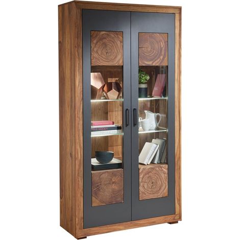 Vitrine Sheesham 103x40x201 gebeizt TURIN 05