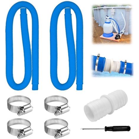 Tubo flessibile da 32 mm per pompe filtro piscina – Flessibile – A tenuta stagna – Facile installazione – Tubo per piscina, 150 cm – Confezione da due sezioni con connettore e fascette – Blu (1/5)
