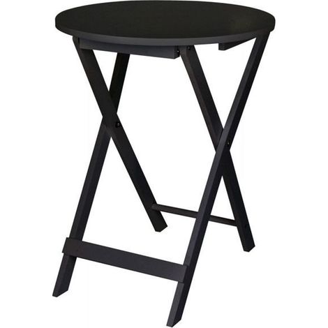 Table d'appoint pliante - JUANIO - Modèle Ronde 40x49,5 - Noir mat - Plateau Ø40 cm - Structure pliable (1/4)