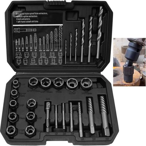 26 Pièces Kit Extracteur de Vis Cassée Douille Extracteur de Boulon Avec Adaptateur Hexagonal Extracteurs de Tarauds pour Boulons, écrous et Vis Endommagés et Rouillés (1/5)