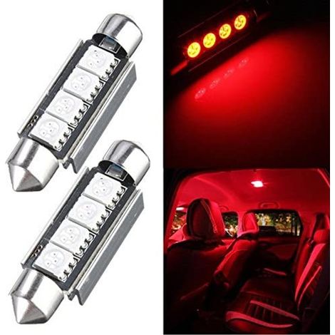 2 x AMPOULES C10W - 4 SMD anti-erreur 24V - Navette 42mm - Rouge