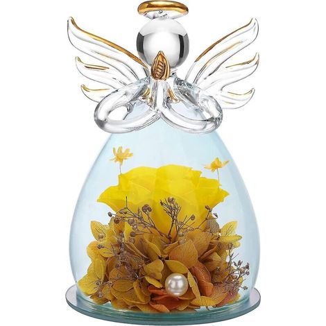 Cadeau pour la fête des mères ou l'anniversaire de maman : Statue d'ange en verre ornée de jolies fleurs violettes - Bleu foncé - Ange rouge (1/5)