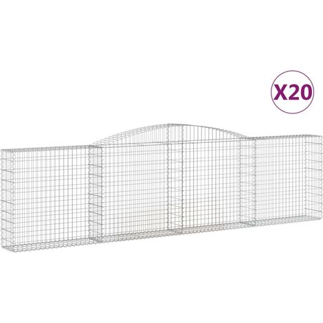 Cestas de gaviones muro de contención arqueado valla de jaula 20 piezas 400 x 30 x 100/120 cm hierro galvanizado Plata 020040631